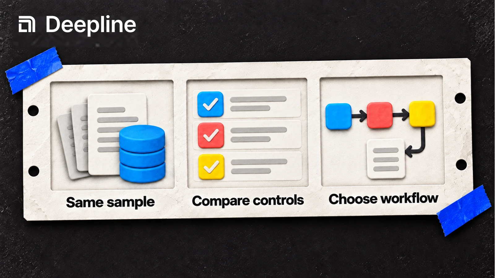 The same data sample is used to compare controls and choose a workflow.